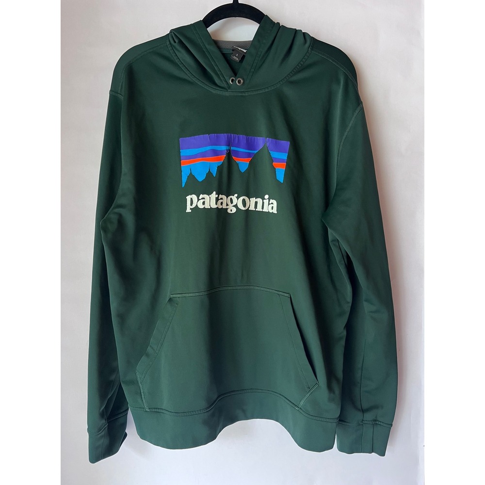 Patagonia Mens Forest Green Fitz Roy Mountain Graphic Logo Pullover Hoodie L